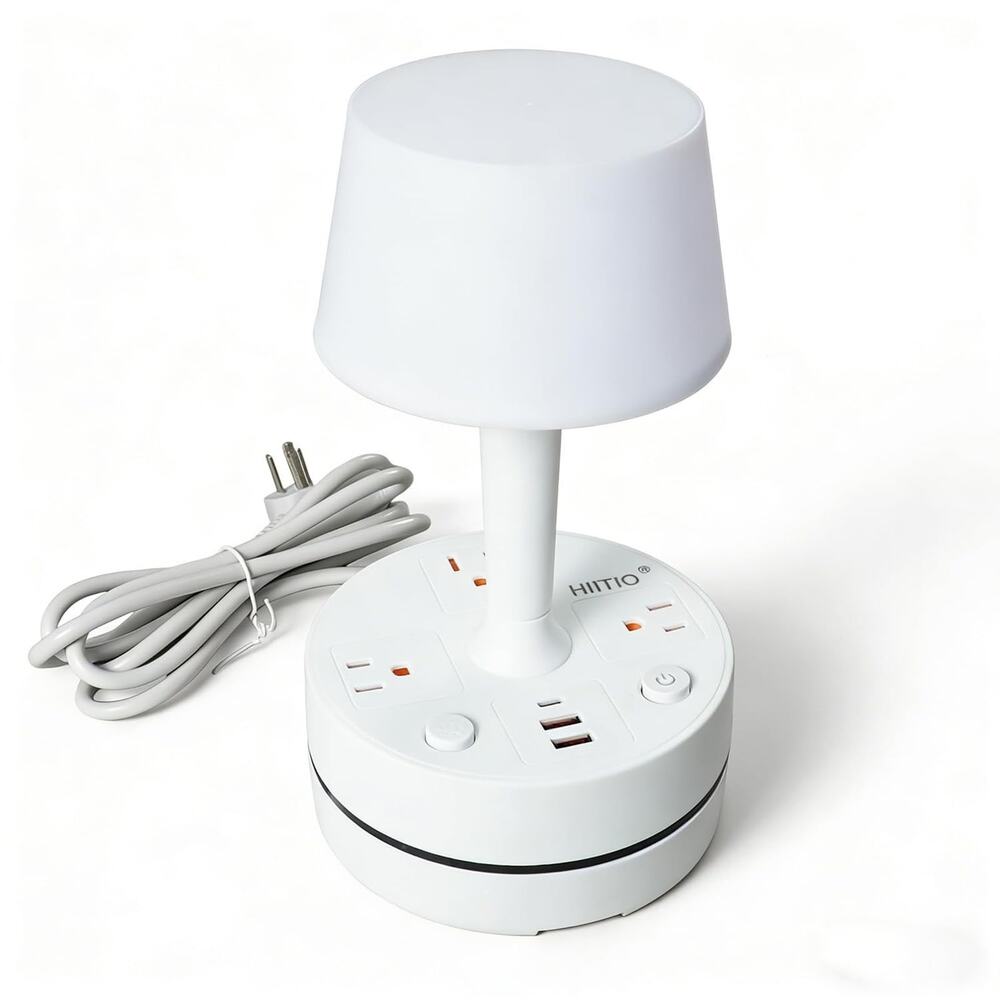 HIITIO Desk Lamp Power Strip USB Charger 3 Color Adjustable Night Light AC